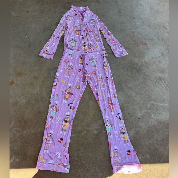 Nick & Nora Lavender Sock Monkey 2 piece PJ Set size small - Picture 1 of 7